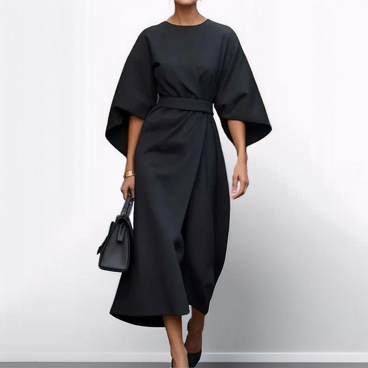 Eldra – Robe maxi satinée à manches chauve-souris